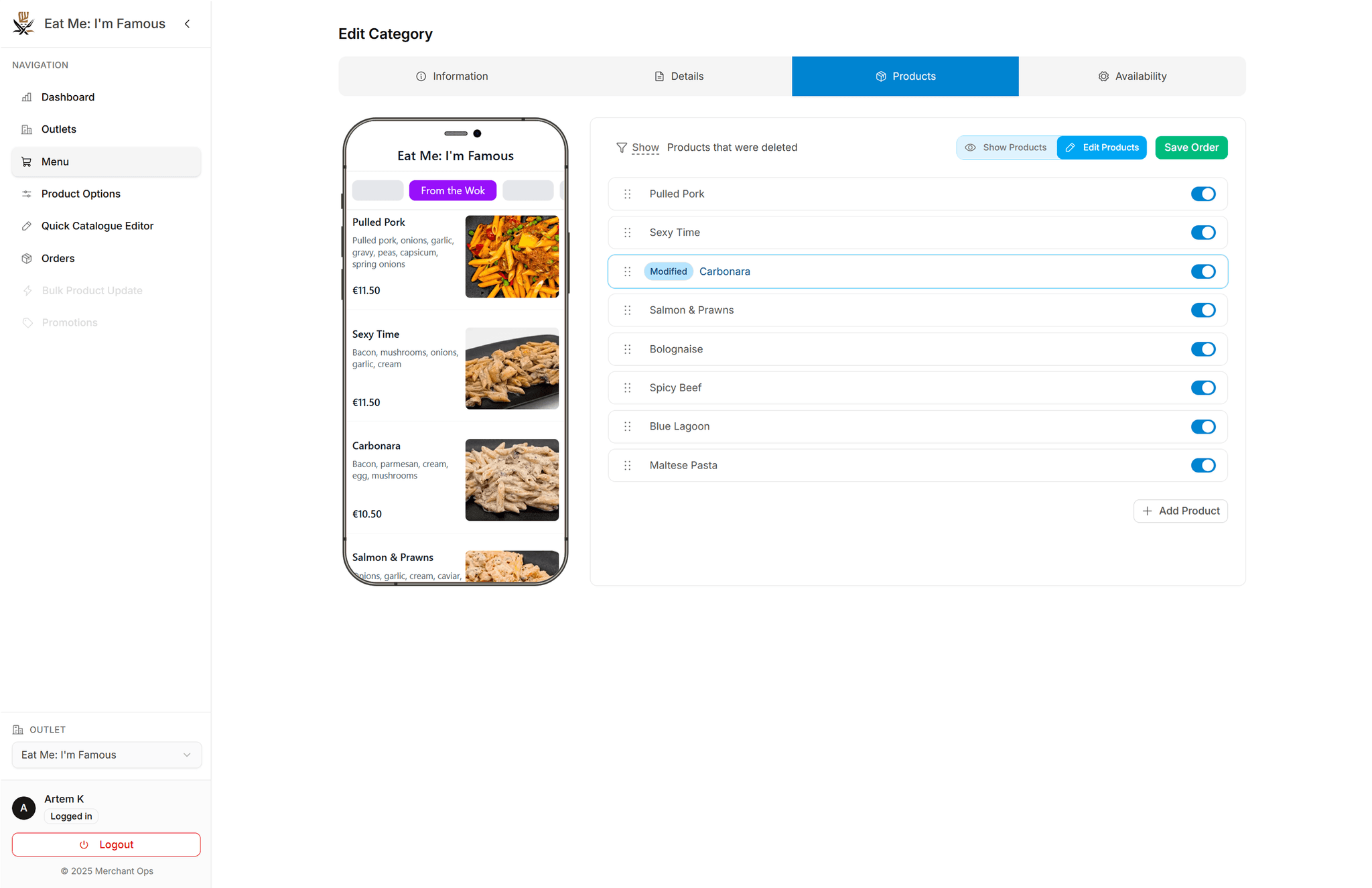 Product Edit View