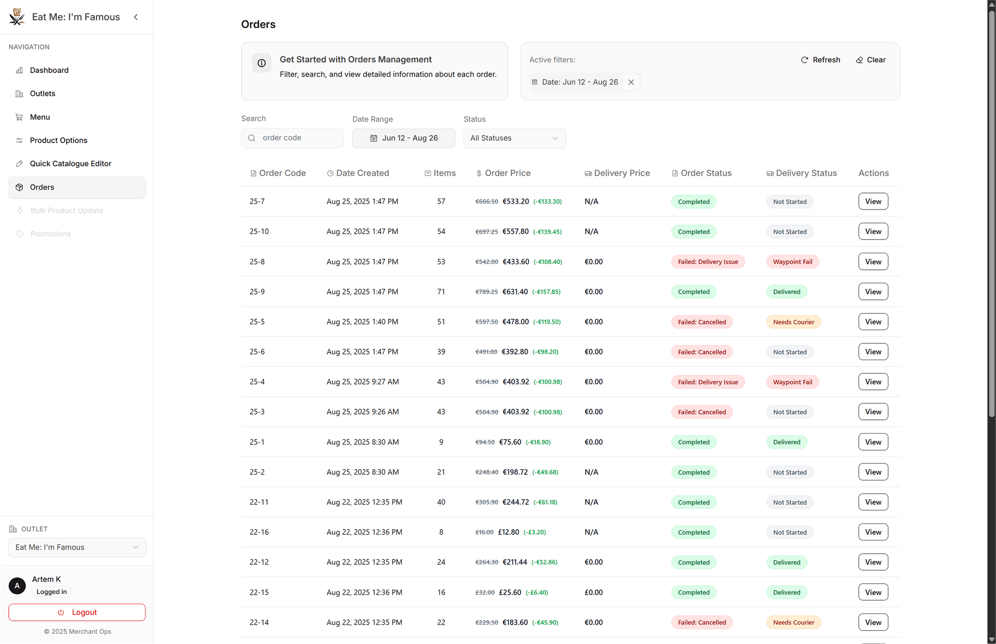 Track Orders View